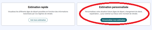 Image indiquant le chemin pour accéder au parcours personnalisé de l'estimation retraite : le titre "Estimation personnalisée" est entouré