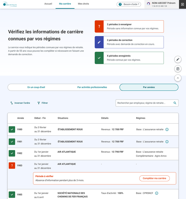 Consultez vos droits retraite année par année